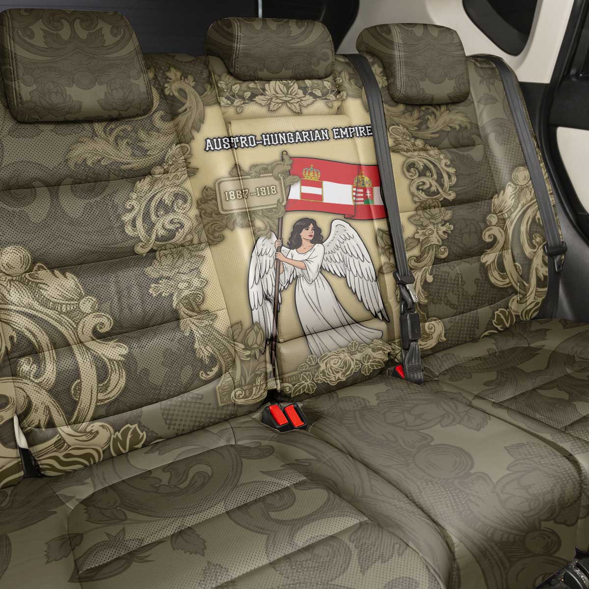 Austria-Hungary Back Car Seat Cover Angel Holding A Flag Vintage Style - Wonder Print Shop