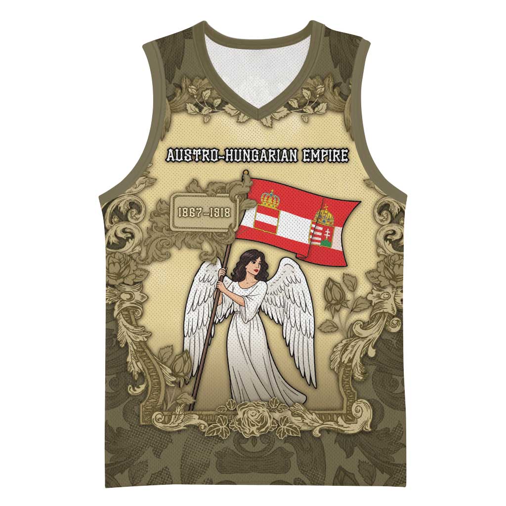 Personalized Austria-Hungary Basketball Jersey Angel Holding A Flag Vintage Style - Wonder Print Shop