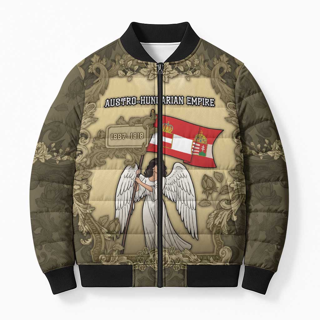 Personalized Austria-Hungary Bomber Puffer Jacket Angel Holding A Flag Vintage Style - Wonder Print Shop