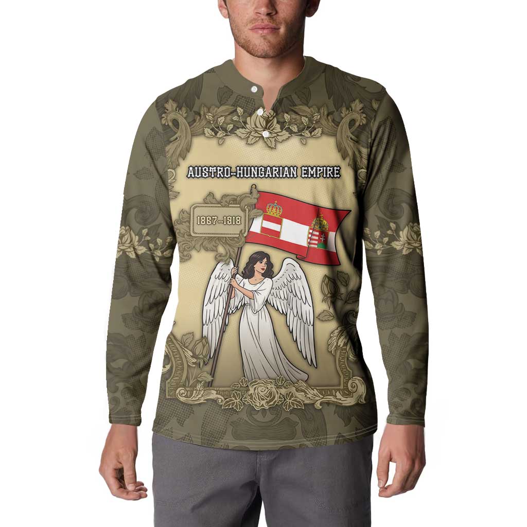 Personalized Austria-Hungary Button Sweatshirt Angel Holding A Flag Vintage Style - Wonder Print Shop
