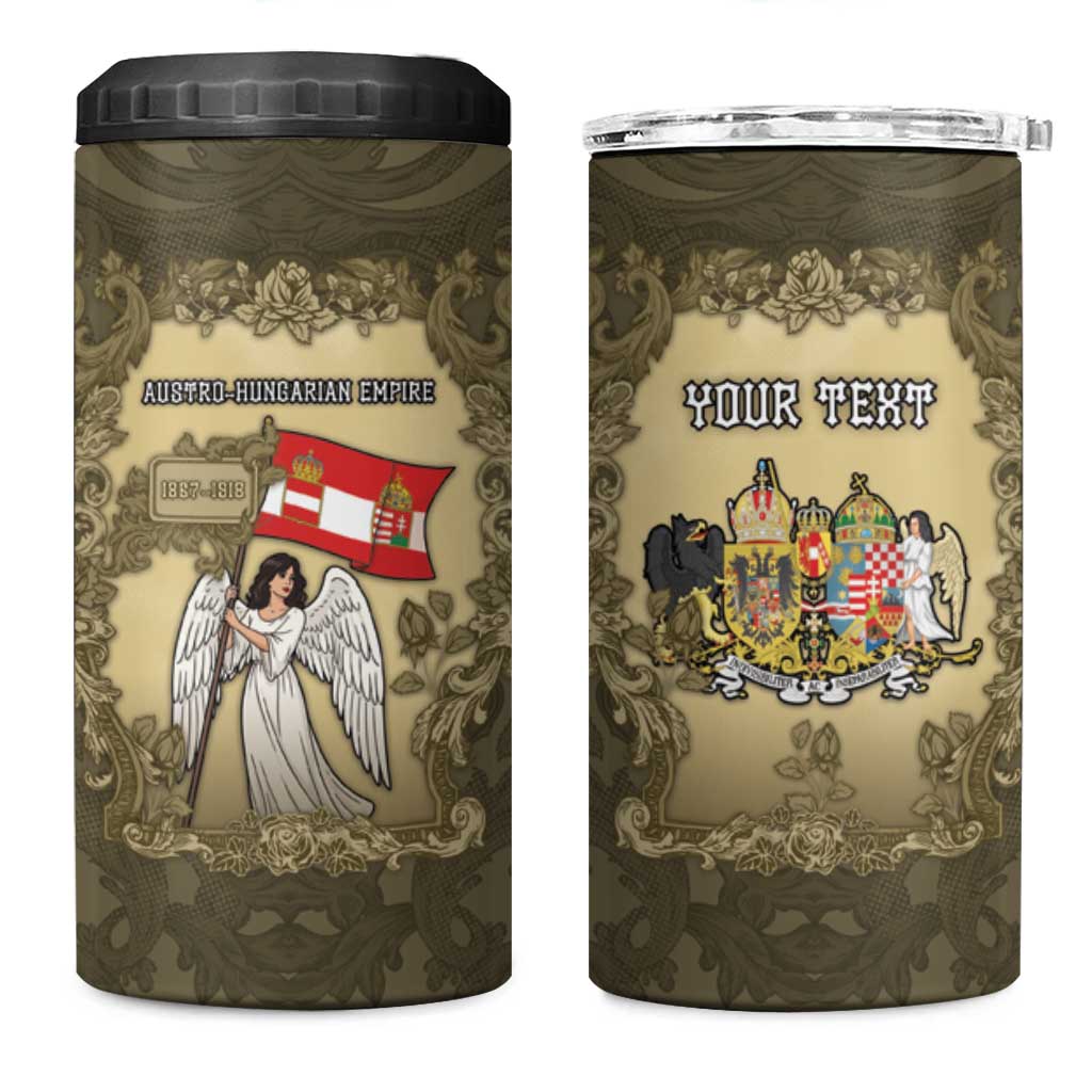 Personalized Austria-Hungary 4 in 1 Can Cooler Tumbler Angel Holding A Flag Vintage Style - Wonder Print Shop