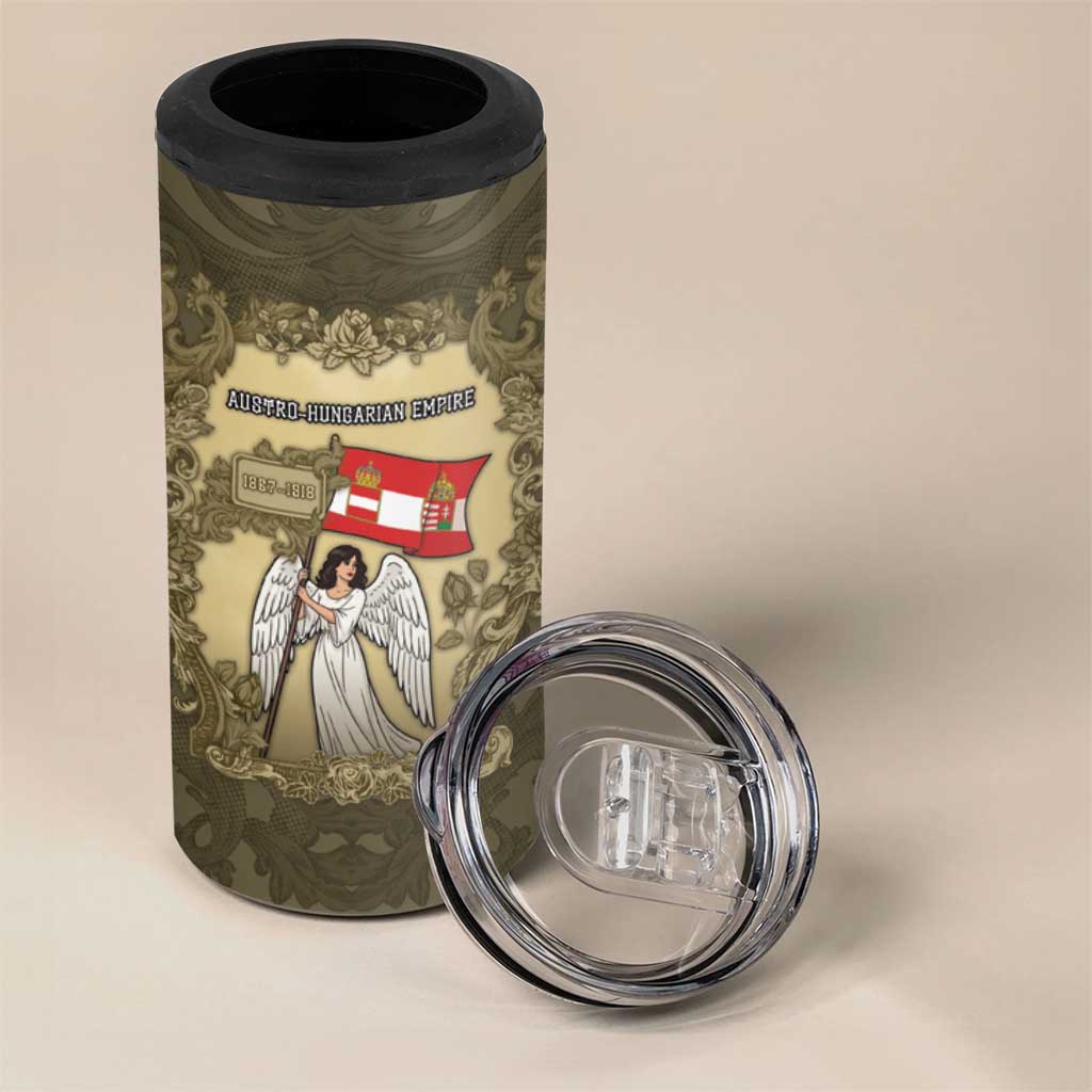 Personalized Austria-Hungary 4 in 1 Can Cooler Tumbler Angel Holding A Flag Vintage Style - Wonder Print Shop