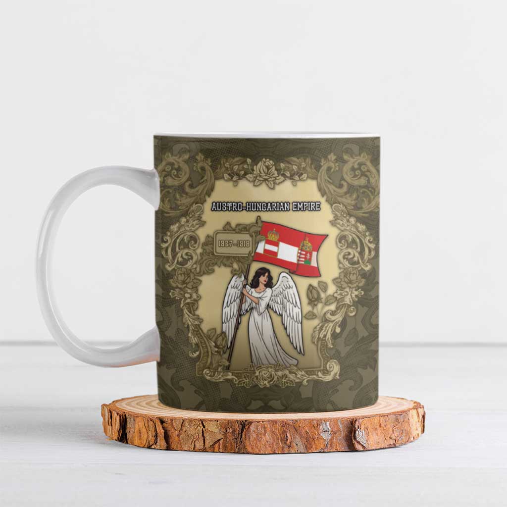 Personalized Austria-Hungary Ceramic Mug Angel Holding A Flag Vintage Style - Wonder Print Shop