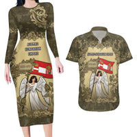 Personalized Austria-Hungary Couples Matching Long Sleeve Bodycon Dress and Hawaiian Shirt Angel Holding A Flag Vintage Style - Wonder Print Shop