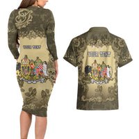 Personalized Austria-Hungary Couples Matching Long Sleeve Bodycon Dress and Hawaiian Shirt Angel Holding A Flag Vintage Style - Wonder Print Shop