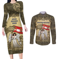 Personalized Austria-Hungary Couples Matching Long Sleeve Bodycon Dress and Long Sleeve Button Shirt Angel Holding A Flag Vintage Style - Wonder Print Shop
