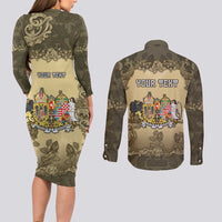 Personalized Austria-Hungary Couples Matching Long Sleeve Bodycon Dress and Long Sleeve Button Shirt Angel Holding A Flag Vintage Style - Wonder Print Shop