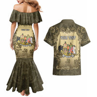 Personalized Austria-Hungary Couples Matching Mermaid Dress and Hawaiian Shirt Angel Holding A Flag Vintage Style - Wonder Print Shop