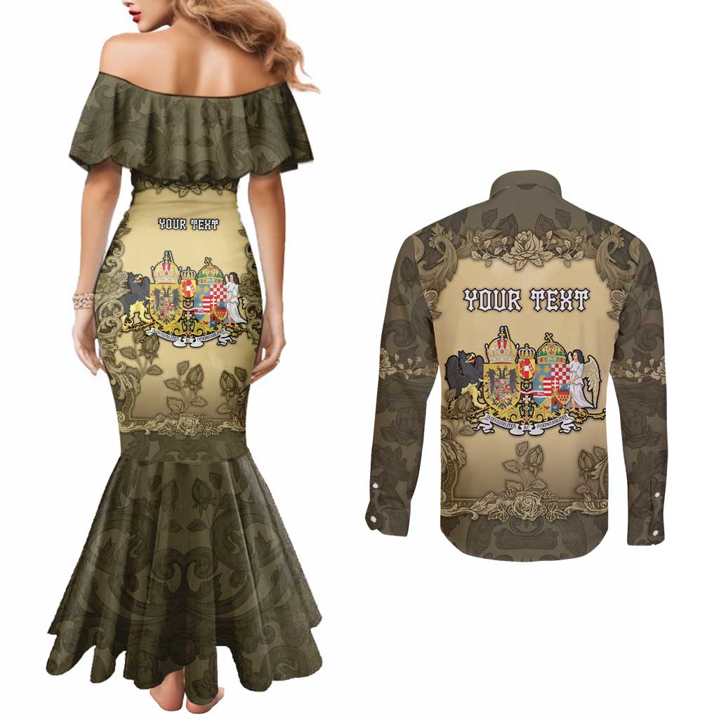 Personalized Austria-Hungary Couples Matching Mermaid Dress and Long Sleeve Button Shirt Angel Holding A Flag Vintage Style - Wonder Print Shop