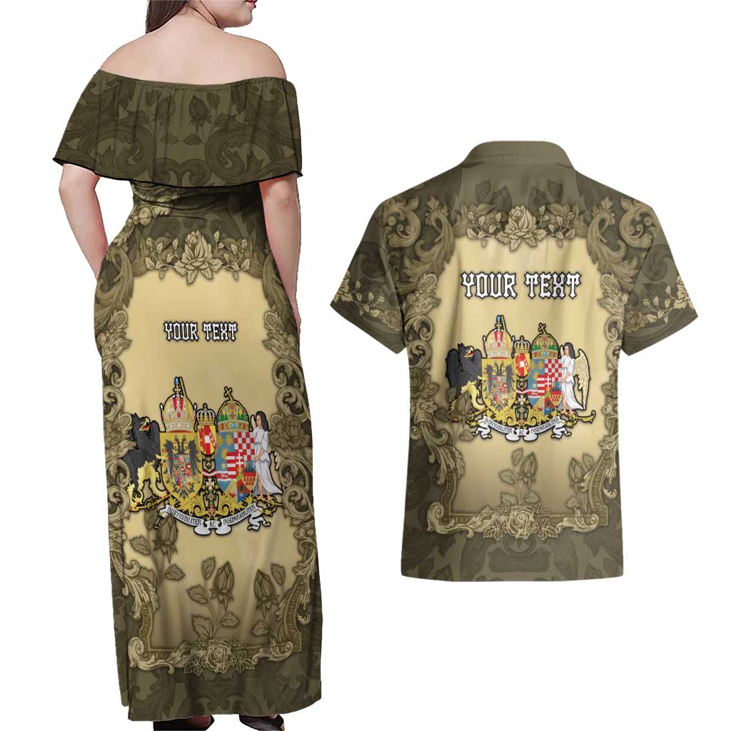 Personalized Austria-Hungary Couples Matching Off Shoulder Maxi Dress and Hawaiian Shirt Angel Holding A Flag Vintage Style - Wonder Print Shop