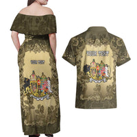 Personalized Austria-Hungary Couples Matching Off Shoulder Maxi Dress and Hawaiian Shirt Angel Holding A Flag Vintage Style - Wonder Print Shop