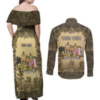 Personalized Austria-Hungary Couples Matching Off Shoulder Maxi Dress and Long Sleeve Button Shirt Angel Holding A Flag Vintage Style - Wonder Print Shop