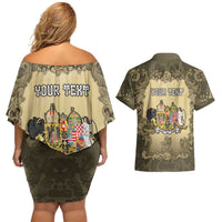 Personalized Austria-Hungary Couples Matching Off Shoulder Short Dress and Hawaiian Shirt Angel Holding A Flag Vintage Style - Wonder Print Shop