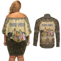 Personalized Austria-Hungary Couples Matching Off Shoulder Short Dress and Long Sleeve Button Shirt Angel Holding A Flag Vintage Style - Wonder Print Shop