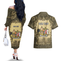 Personalized Austria-Hungary Couples Matching Off The Shoulder Long Sleeve Dress and Hawaiian Shirt Angel Holding A Flag Vintage Style - Wonder Print Shop