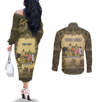 Personalized Austria-Hungary Couples Matching Off The Shoulder Long Sleeve Dress and Long Sleeve Button Shirt Angel Holding A Flag Vintage Style - Wonder Print Shop