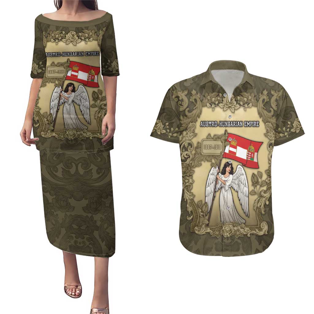 Personalized Austria-Hungary Couples Matching Puletasi and Hawaiian Shirt Angel Holding A Flag Vintage Style - Wonder Print Shop