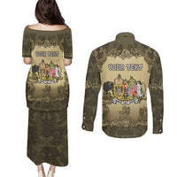 Personalized Austria-Hungary Couples Matching Puletasi and Long Sleeve Button Shirt Angel Holding A Flag Vintage Style - Wonder Print Shop