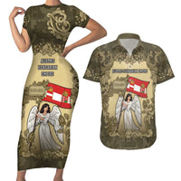 Personalized Austria-Hungary Couples Matching Short Sleeve Bodycon Dress and Hawaiian Shirt Angel Holding A Flag Vintage Style - Wonder Print Shop