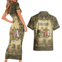 Personalized Austria-Hungary Couples Matching Short Sleeve Bodycon Dress and Hawaiian Shirt Angel Holding A Flag Vintage Style - Wonder Print Shop
