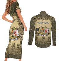 Personalized Austria-Hungary Couples Matching Short Sleeve Bodycon Dress and Long Sleeve Button Shirt Angel Holding A Flag Vintage Style - Wonder Print Shop
