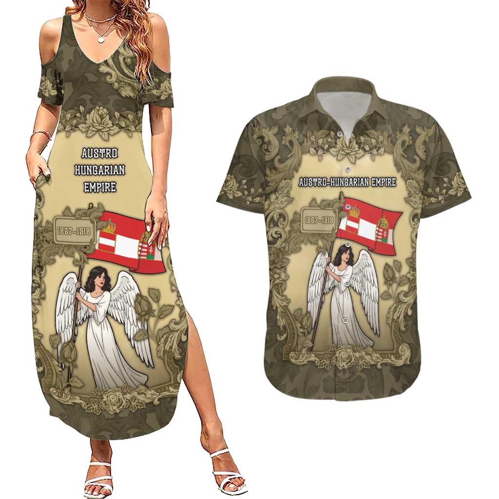 Personalized Austria-Hungary Couples Matching Summer Maxi Dress and Hawaiian Shirt Angel Holding A Flag Vintage Style - Wonder Print Shop