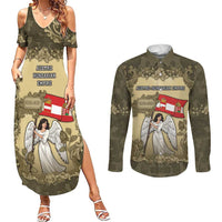 Personalized Austria-Hungary Couples Matching Summer Maxi Dress and Long Sleeve Button Shirt Angel Holding A Flag Vintage Style - Wonder Print Shop