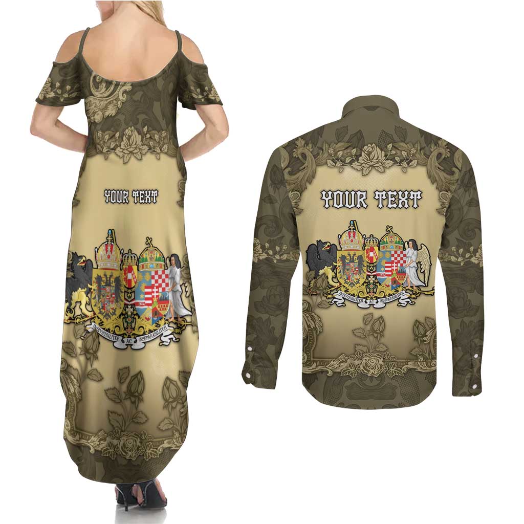 Personalized Austria-Hungary Couples Matching Summer Maxi Dress and Long Sleeve Button Shirt Angel Holding A Flag Vintage Style - Wonder Print Shop
