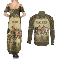 Personalized Austria-Hungary Couples Matching Summer Maxi Dress and Long Sleeve Button Shirt Angel Holding A Flag Vintage Style - Wonder Print Shop