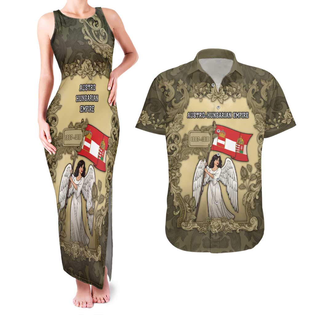 Personalized Austria-Hungary Couples Matching Tank Maxi Dress and Hawaiian Shirt Angel Holding A Flag Vintage Style - Wonder Print Shop