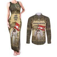Personalized Austria-Hungary Couples Matching Tank Maxi Dress and Long Sleeve Button Shirt Angel Holding A Flag Vintage Style - Wonder Print Shop