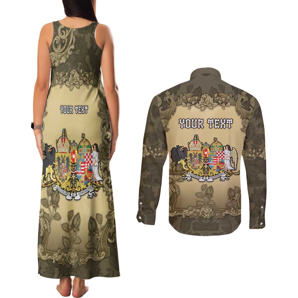 Personalized Austria-Hungary Couples Matching Tank Maxi Dress and Long Sleeve Button Shirt Angel Holding A Flag Vintage Style - Wonder Print Shop