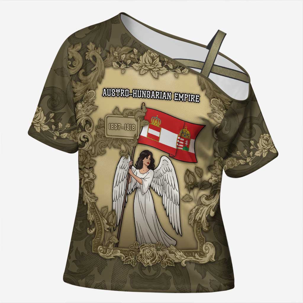 Personalized Austria-Hungary Cross Shoulder Shirt Angel Holding A Flag Vintage Style - Wonder Print Shop
