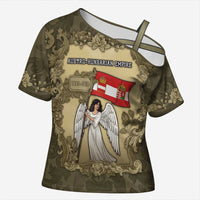 Personalized Austria-Hungary Cross Shoulder Shirt Angel Holding A Flag Vintage Style - Wonder Print Shop