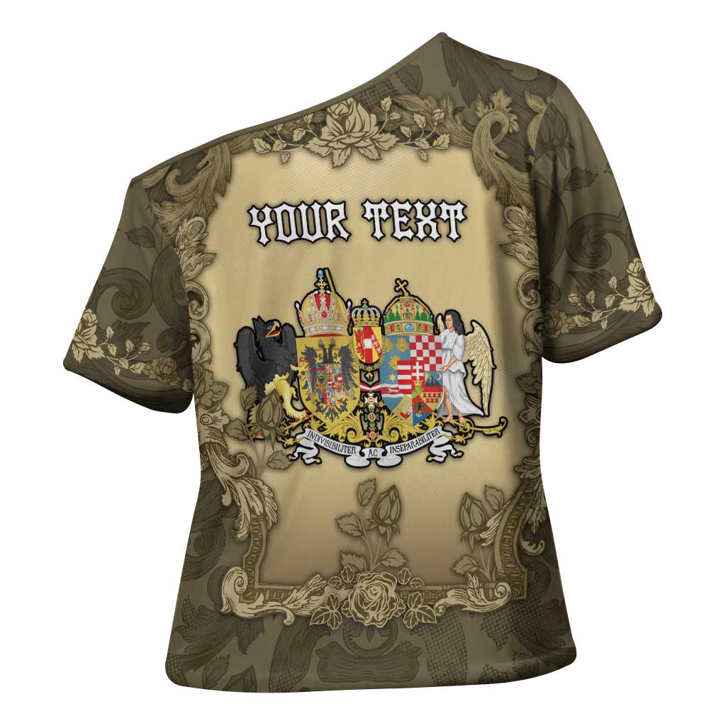 Personalized Austria-Hungary Cross Shoulder Shirt Angel Holding A Flag Vintage Style - Wonder Print Shop