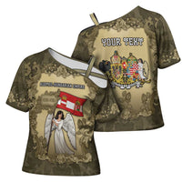 Personalized Austria-Hungary Cross Shoulder Shirt Angel Holding A Flag Vintage Style - Wonder Print Shop