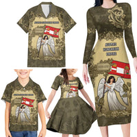 Personalized Austria-Hungary Family Matching Long Sleeve Bodycon Dress and Hawaiian Shirt Angel Holding A Flag Vintage Style - Wonder Print Shop