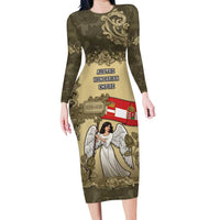 Personalized Austria-Hungary Family Matching Long Sleeve Bodycon Dress and Hawaiian Shirt Angel Holding A Flag Vintage Style - Wonder Print Shop