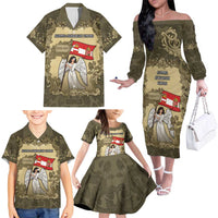 Personalized Austria-Hungary Family Matching Off The Shoulder Long Sleeve Dress and Hawaiian Shirt Angel Holding A Flag Vintage Style - Wonder Print Shop