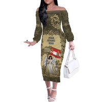 Personalized Austria-Hungary Family Matching Off The Shoulder Long Sleeve Dress and Hawaiian Shirt Angel Holding A Flag Vintage Style - Wonder Print Shop