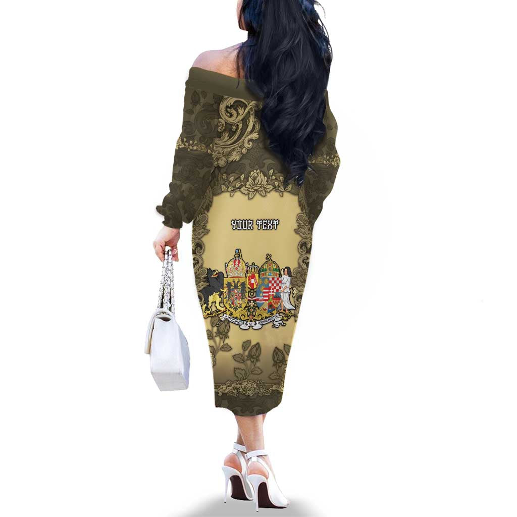 Personalized Austria-Hungary Family Matching Off The Shoulder Long Sleeve Dress and Hawaiian Shirt Angel Holding A Flag Vintage Style - Wonder Print Shop