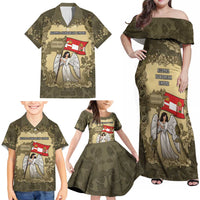 Personalized Austria-Hungary Family Matching Off Shoulder Maxi Dress and Hawaiian Shirt Angel Holding A Flag Vintage Style - Wonder Print Shop