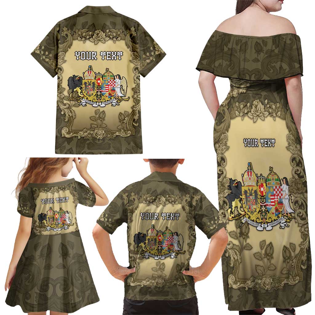 Personalized Austria-Hungary Family Matching Off Shoulder Maxi Dress and Hawaiian Shirt Angel Holding A Flag Vintage Style - Wonder Print Shop