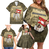 Personalized Austria-Hungary Family Matching Off Shoulder Short Dress and Hawaiian Shirt Angel Holding A Flag Vintage Style - Wonder Print Shop