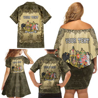 Personalized Austria-Hungary Family Matching Off Shoulder Short Dress and Hawaiian Shirt Angel Holding A Flag Vintage Style - Wonder Print Shop
