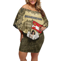 Personalized Austria-Hungary Family Matching Off Shoulder Short Dress and Hawaiian Shirt Angel Holding A Flag Vintage Style - Wonder Print Shop
