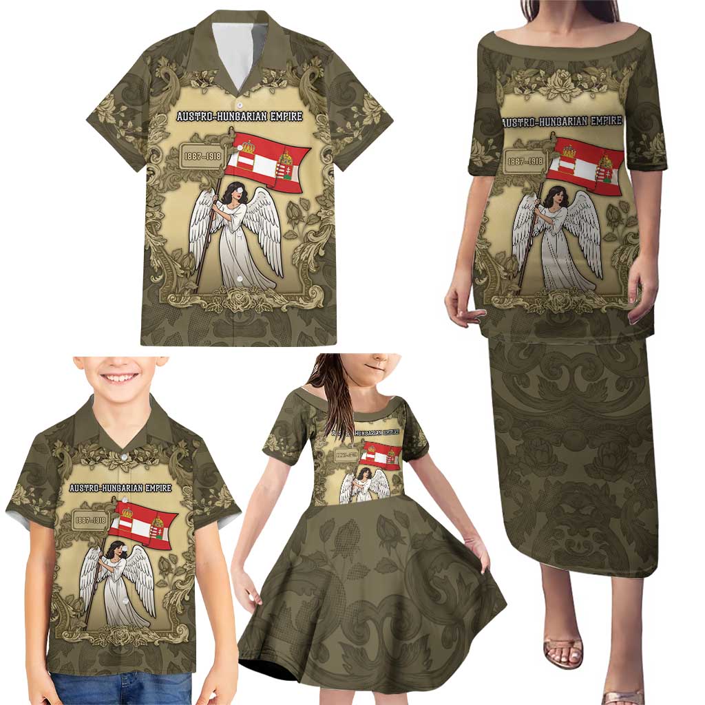 Personalized Austria-Hungary Family Matching Puletasi and Hawaiian Shirt Angel Holding A Flag Vintage Style - Wonder Print Shop