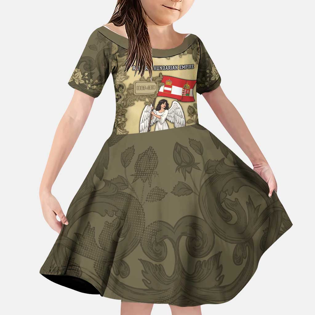 Personalized Austria-Hungary Family Matching Short Sleeve Bodycon Dress and Hawaiian Shirt Angel Holding A Flag Vintage Style - Wonder Print Shop