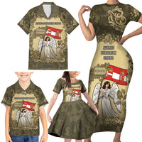 Personalized Austria-Hungary Family Matching Short Sleeve Bodycon Dress and Hawaiian Shirt Angel Holding A Flag Vintage Style - Wonder Print Shop