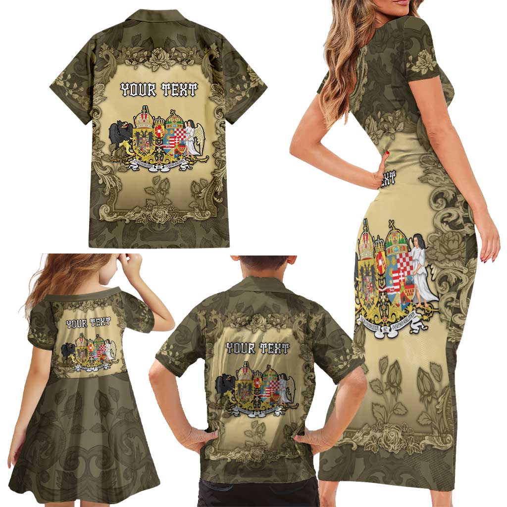 Personalized Austria-Hungary Family Matching Short Sleeve Bodycon Dress and Hawaiian Shirt Angel Holding A Flag Vintage Style - Wonder Print Shop